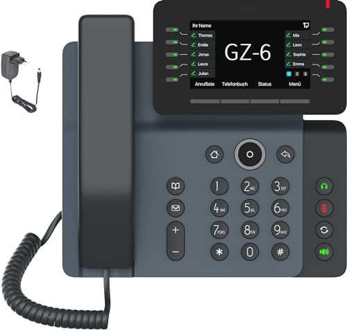 GEQUDIO IP Telefon GZ-6 mit Netzteil - Fritzbox, Telekom kompatibel - Premium Freisprechen & neigbares Farbdisplay - Einfache Anmeldung für FritzBox, Sipgate, Telekom Digitalisierungsbox, easybell