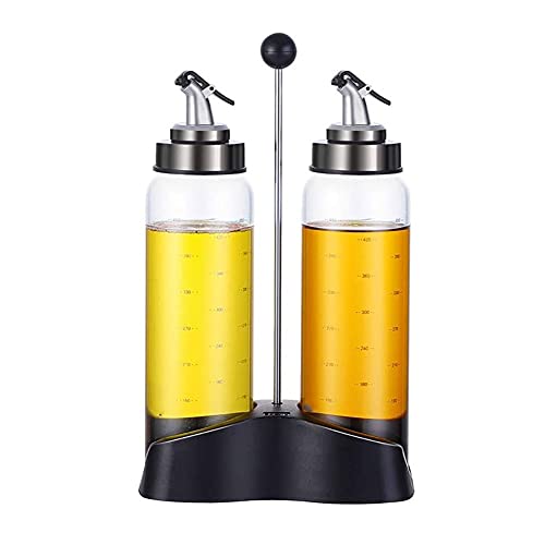 SMSOM 2 Pack-Olivenölspender-Flasche, Premium-Glas-Edelstahl-Öl-Essig-Dispenser-Gießen-Ausgießen Sojasauce-Behälter für Küche, 500ml (Size : M+M)