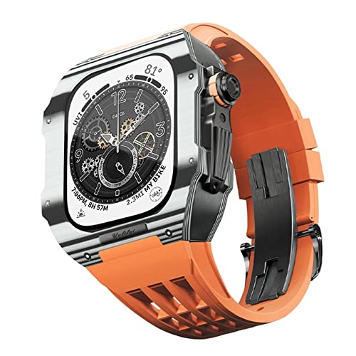 FXJHZH Uhrenarmband aus Fluorkautschuk, Kohlefaser-Lünette für 8/7/6/5/4/SE, Luxus-Uhrenarmband aus Kohlefaser, kompatibel mit IWatch-Serie 44/45 mm, mit Werkzeug