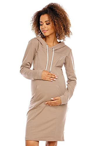 Selente Mummy Love Damen Umstandskleid (Made in EU) Schwangerschaftskleid mit Stillfunktion, Sweatkleid Cappuccino, Gr. S-M