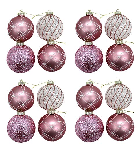 DARO DEKO Glas Weihnachts-Kugel Mix Ø 10cm - 16 Stück pink