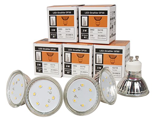 McShine - LED Strahler Leuchtmittel | SP30-10 | GU10, 3W, 230 lm, 110°, warmweiß | 10er-Pack