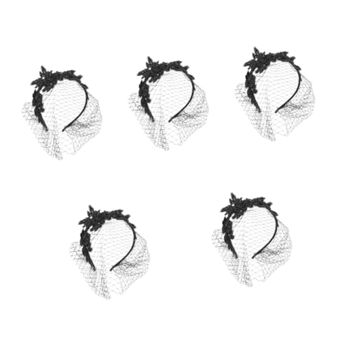 5 Stück Vintage Mesh Stirnband Spitze Fascinator Hochzeit Haarband Halloween Stirnband Beerdigung Hüte für Frauen mit Schleier Teeparty Frauen Stirnband Mesh Haarband