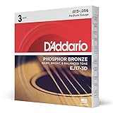 D'Addario EJ17-3D Phosphorbronze Saiten für Akustikgitarre .013 - .056 Medium (3er Pack) Sparpack
