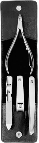 Zwilling 97438-004-0 Classic Inox Etui aus Rindleder mit Druckknopf, 4-teilig, schwarz