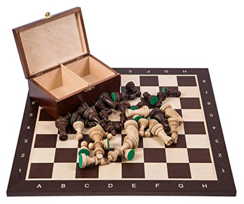 Square - Pro Schach Set Nr. 5 - WENGE - Schachbrett + Schachfiguren Staunton 5 + Kasten - Schachspiel aus Holz