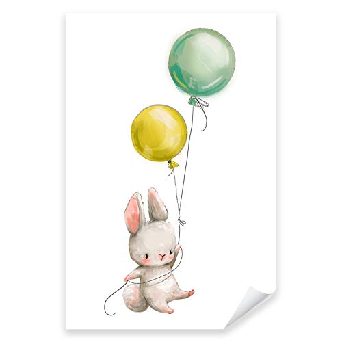 Postereck - 3618 - Süßer Hase mit Ballon Leinwand Kinderzimmer | Hase mit Luftballons |Kinderzimmer Deko für Jungen und Mädchen | Hasen Kinderbild Leinwand - Leinwand - 40,0 cm x 30,0 cm