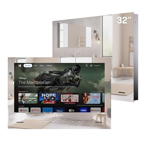 SYLVOX Smart TV 32 Zoll Wandhalterung Design Wasserdicht IP65 12V Google TV 1080P|HBBTV|60Hz|Google Assistant|Chromecast|Hotspot & WiFi| EPG| Schlaf Timer| Anticracking|500nit| Mirror Plus 2024