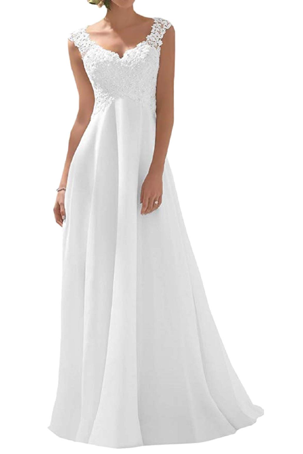 Romantic-Fashion Brautkleid Hochzeitskleid Weiß Modell W191 A-Linie Stickerei Chiffon DE Größe 44