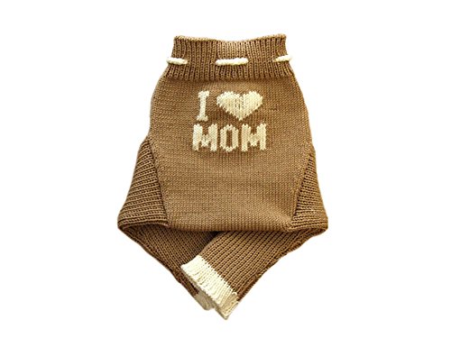 100% Merino Wolle Baby Wollwindelhose Überhosen Longies gestrickt I love Mom M Brown-White