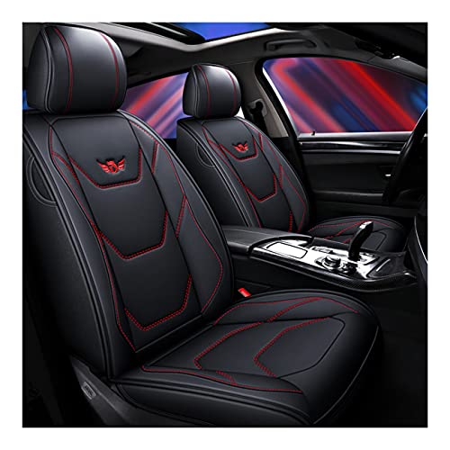 Autositzbezug, Vorne Hinten 5 Sitz Voll Set Universal Leder Seasons Pad Kompatibel Airbag Seat Protectors Wasserdicht. (Farbe : Black red)