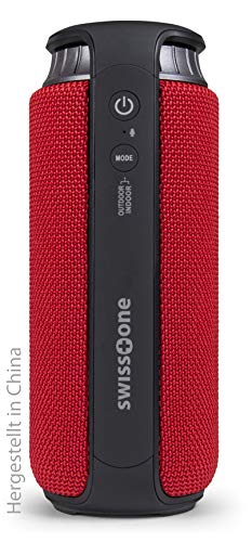 swisstone BX 500 Bluetooth Lautsprecher (Spritzwassergeschützt nach IPX4, Freisprechfunktion, X-Bass für satten Sound) rot-schwarz