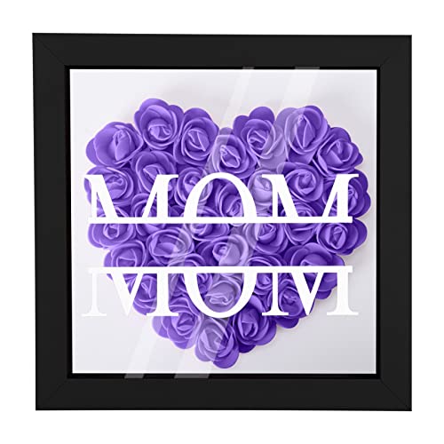 Blumen-Schattenkasten-Kunst - Mom Blumenkasten aus Holz in Herzform, Flower Shadow Box, konservierte Rose Bilderrahmen Memory Shadow Box, Geburtstagsgeschenke für Mama Oma (20*20 Black Purple)