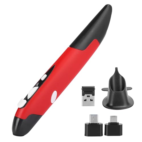 Pocket USB-Computer-Stift, PC-Teile Drahtlose 2.4G-Maus Stifttyp-einstellbare 800/1200/1600 DPI Ergonomische Handschrift Smart Mouse für Laptop Android Tablet PC(rot)