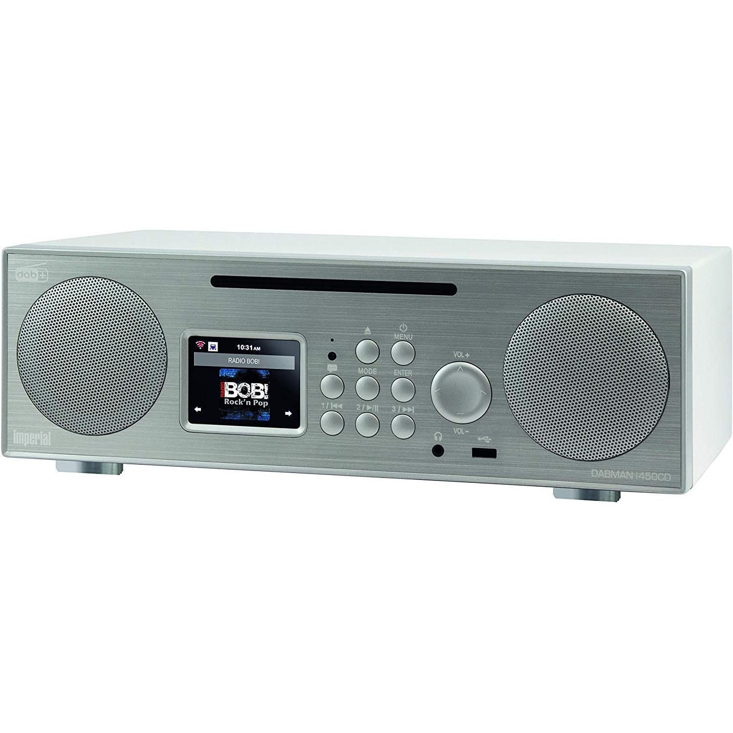 IMPERIAL DABMAN i450 CD Internetradio/DAB+ Digitalradio mit CD Player (DAB+ Radio, Internet/DAB+ / DAB/UKW/FM, CD-Player, Bluetooth, WLAN, LAN, USB, Aux In, Subwoofer, 2.1 Sound) Silber-Weiß