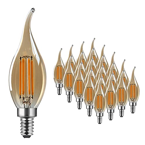 Glühbirne Kerze Vintage E14 LED 4W Ersetzt 40W, 400 lumen, Warmweiß 2700K, Glühbirne Retro, Edison Vintage Dekolampe Ideal für Nostalgie und Retro Beleuchtung, Amber Glas, 20er Pack - MAYCOLOR