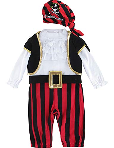 MOMBEBE COSLAND Baby Pirat Kostüm Junge Halloween Outfit, Schwarz, 3-6 Monate, 70