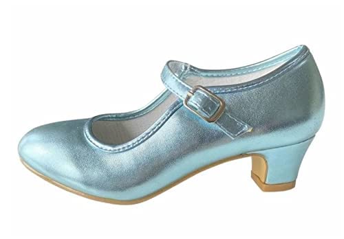 La Señorita ELSA Frozen Prinzessinnen Schuhe leicht Blau metallisch Spanische Flamenco Schuhe für Mädchen (Numeric_32)