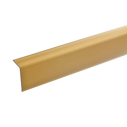 acerto 51145 Aluminium Treppenwinkel-Profil - 170cm, 52x30mm, gold * Rutschhemmend * Robust * Leichte Montage | Treppenkanten-Profil Treppenstufen-Profil aus Alu | Selbstklebendes Treppenkanten-Profil
