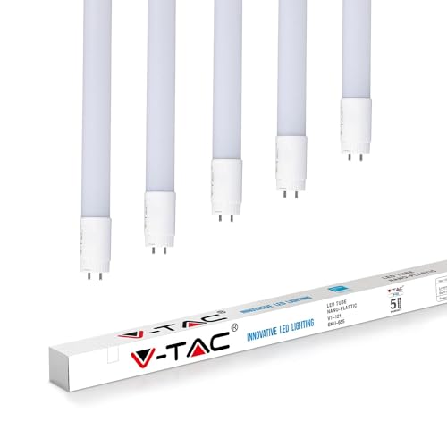 VTAC LED Röhre 120cm, led leuchtstoffröhre 120cm, T8, 18W, 4000 Kelvin, Universalweiß, 180 Grad, homogenes Licht, Glas, langlebig 25.000h, 5 Jahre Garantie, 28mm Durchmesser, 5 Stück