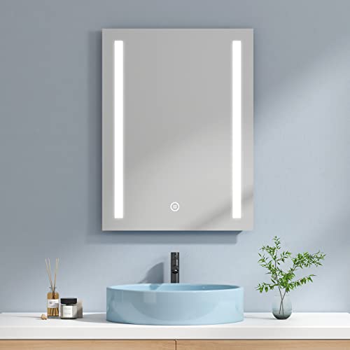 EMKE Badezimmerspiegel, LED, 60 x 80 cm, mit Touch-Schalter + Anti-Beschlag, kaltweißes Licht, Wandspiegel