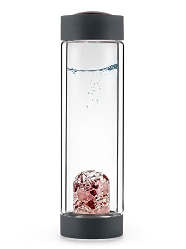 VitaJuwel ViA HEAT LOVE| Teeflasche aus doppelwandigem Glas mit Rosenquarz, Granat & Bergkristall