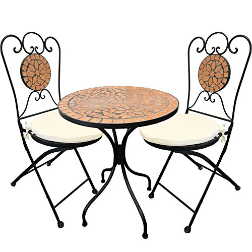 Mediterane Mosaik Garnitur 5-teilig Sitzgruppe Gartentisch Stühle Gartengarnitur Gartenmöbel Bistrotisch Set