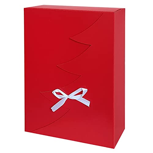 Premium Rote Weihnachtsbaum Geschenkbox – 24 Stk – 35x25x10 cm | Eingetragenes EU-Design | Satinband | Nachhaltige Verpackungslösung