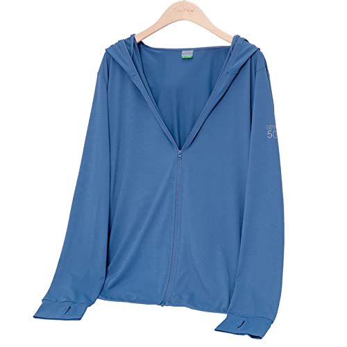 DAPERCI Sonnenschutz-Shirt Langarm-Hoodie, Atmungsaktive dünne Eisseide, Sonnenschutzkleidung für Paare, Blau 1, M,UV-Schutz-Hoodie