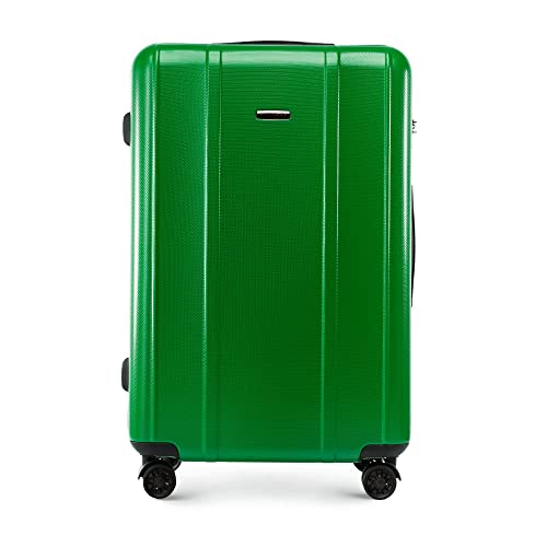 WITTCHEN Classic Line Elegante Großer Koffer aus Robustem Polycarbonat mit vertikaler Prägung TSA-Schloss 76x49x30 cm 97L Grün