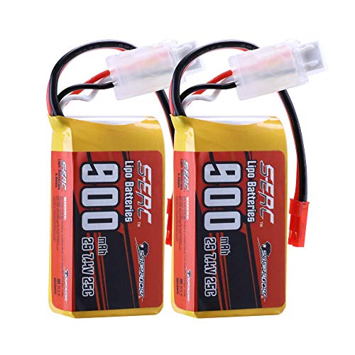 SUNPADOW 2 Pack 2S 7.4V Lipo Battery 900mAh 25C Soft Pack with JST Plug for RC FPV Helicopter Airplane Drone Quadcopter Racing Hobby