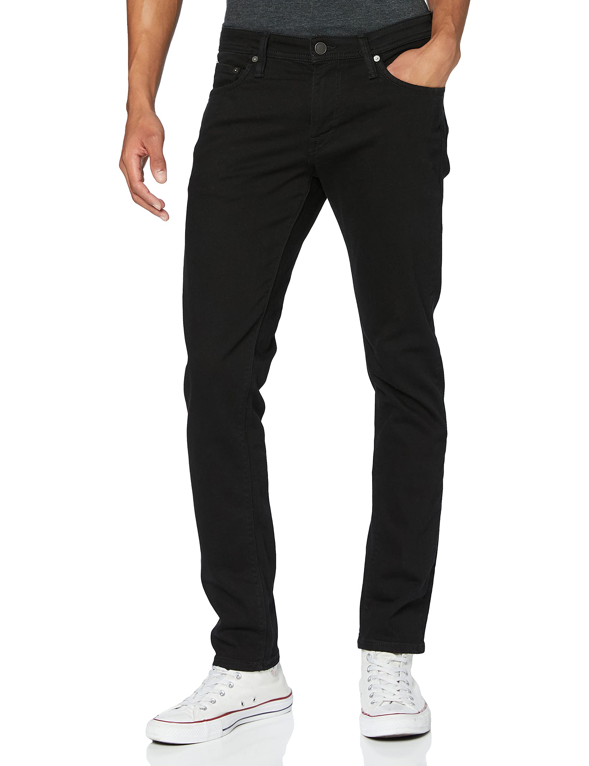 JACK & JONES Jeans Slim Fit Stretch Low Rise Hose mit Knöpfen und Reißverschluss JJIGLENN JJFELIX, Farben:Schwarz,Größe Jeans:W33 L32,Z - Länge L30/32/34/36/38:L32