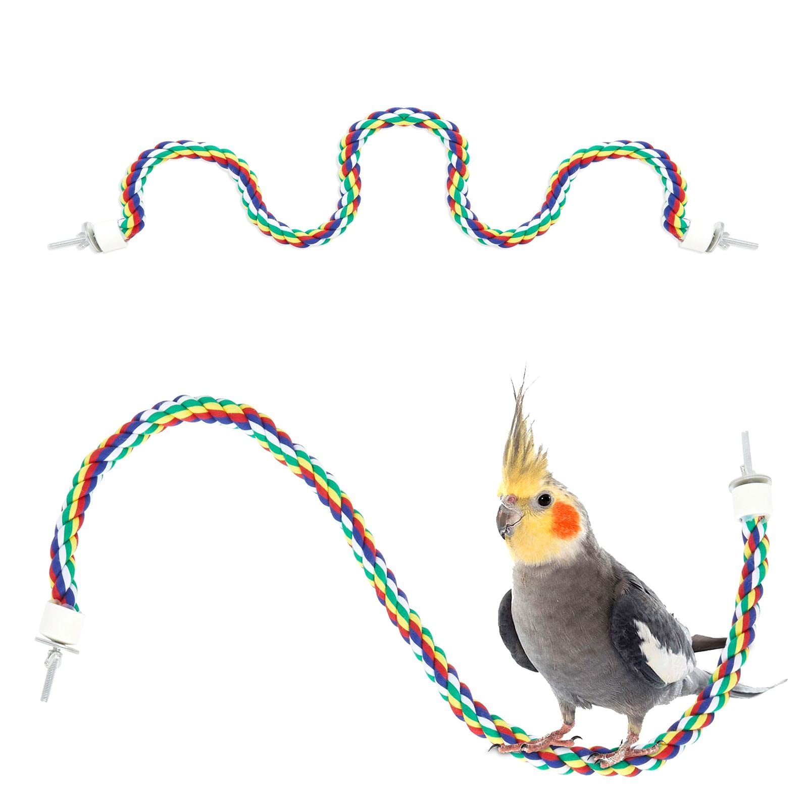 Zodaca Bunte Vogel-Seilstange für Papageien, zum Spielen, Kauen oder Vorbeugen, 88,9 cm, 2 Stück