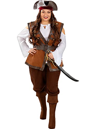 Funidelia | Piraten Kostüm Karibik Kollektion für Damen Korsar, Seeräuber - Kostüm für Erwachsene & Verkleidung für Partys, Karneval & Halloween - Größe L - Braun