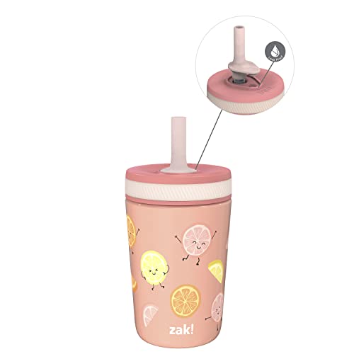 Zak Designs Kelso Trinkbecher für Kleinkinder für Reisen oder zu Hause, 340 ml, vakuumisolierter Edelstahl-Schnabelbecher mit auslaufsicherem Design, perfekt für Kinder (Happy Fruit)