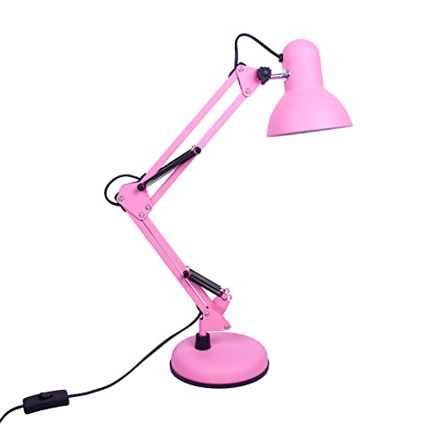 Bel Air Home - LED-Schreibtischlampe mit Gelenkarm, Antigona Serie Flexo, Retro-Vintage-Design 1xE27 (Rosa/Matt)