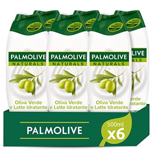 Palmolive Naturals Duschgel Olivgrün und feuchtigkeitsspendende Milch 6 x 500 ml I hinterlässt die Haut weich und hydratisiert. Die Duschgels dermatologisch getestet | sanfte Formel