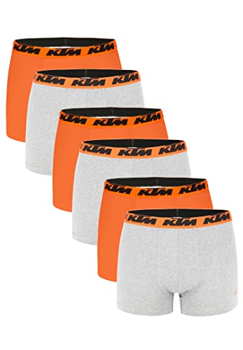 KTM Boxer Men Herren Boxershorts Pant Unterwäsche 6 er Pack, Farbe:Light Grey / Orange2, Bekleidungsgröße:L