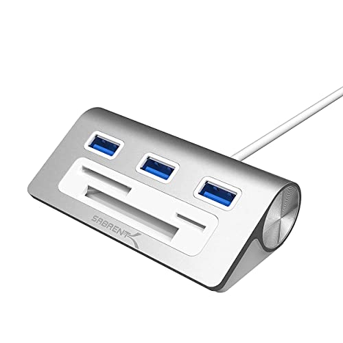 Sabrent USB HUB Premium 3 Port Aluminium USB 3.0 Hub mit Multi-In-1 Kartenleser (30 cm Kabel) für iMac, MacBook, MacBook Pro, MacBook Air, Mac Mini, oder jeder PC (HB-MACR)