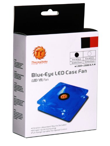 Thermaltake Blue-Eye AF0025 Silent Smart 80 mm blaue LED-Gehäuselüfter mit einstellbarer Geschwindigkeitsregelung