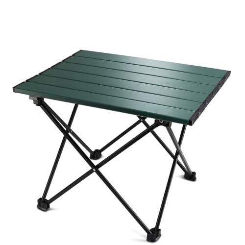 Klapptische und Stühle für den Außenbereich, tragbarer runder Picknicktisch, Eierbrötchentisch, Camping-Esstisch aus Aluminiumlegierung, grün, 1