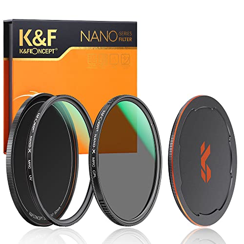 K&F Concept MCUV+CPL Kamerafilter-Kits mit Objektivdeckel aus Metall, zirkular polarisierend, mehrschichtig, HD, wasserdicht, Kratzfest, entspiegelt (72 mm)