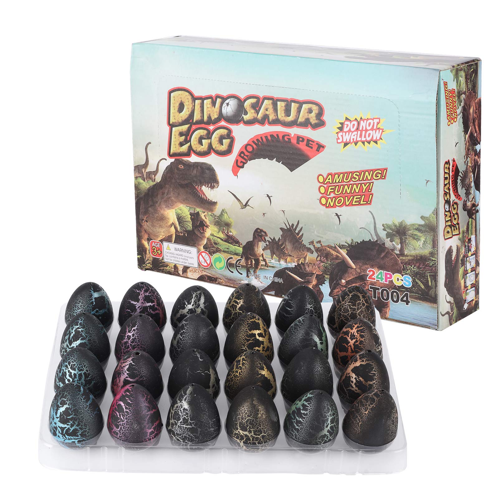 24 Stück Dinosaurier Eier Spielzeug, Ostern Dinosaurier Eier Schlüpfen Wachsen Dino Drache Schlüpfen Dinosaurier Osterei(Schwarz)