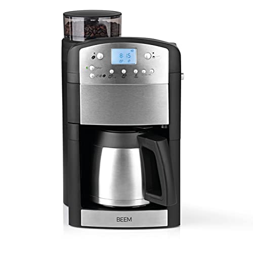 BEEM Fresh-Aroma-Perfect Thermolux | Kaffeemaschine mit Mahlwerk für Kaffeebohnen und Filterkaffee| 1,25 l Isolierkanne für 2-10 Tassen | inkl. Permanentfilter und Timer [1000 Watt/silber]