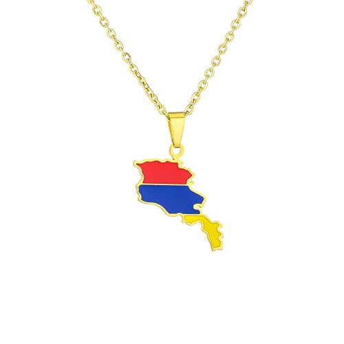 VELUNE Halskette Anhänger Europäische und amerikanische Armenien-Karte, Flaggen-Halskette, vielseitige Pulloverkette für Damen, Nischenzubehör Geschenk