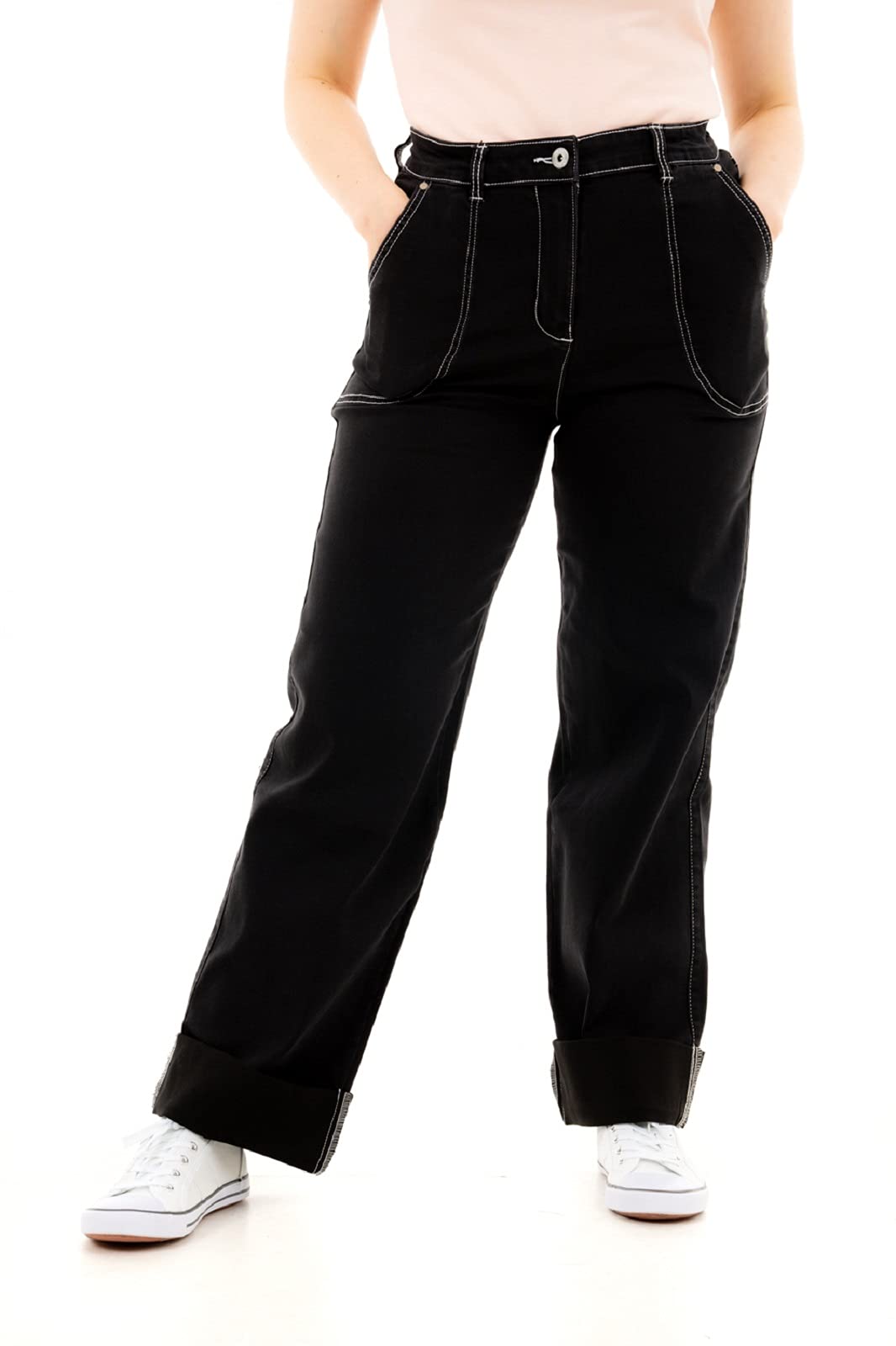 Ro Rox Thelma Retro Vintage Jeans Denim Hose im 50er-Jahre-Stil mit Hoher Taille - Schwarz (S)