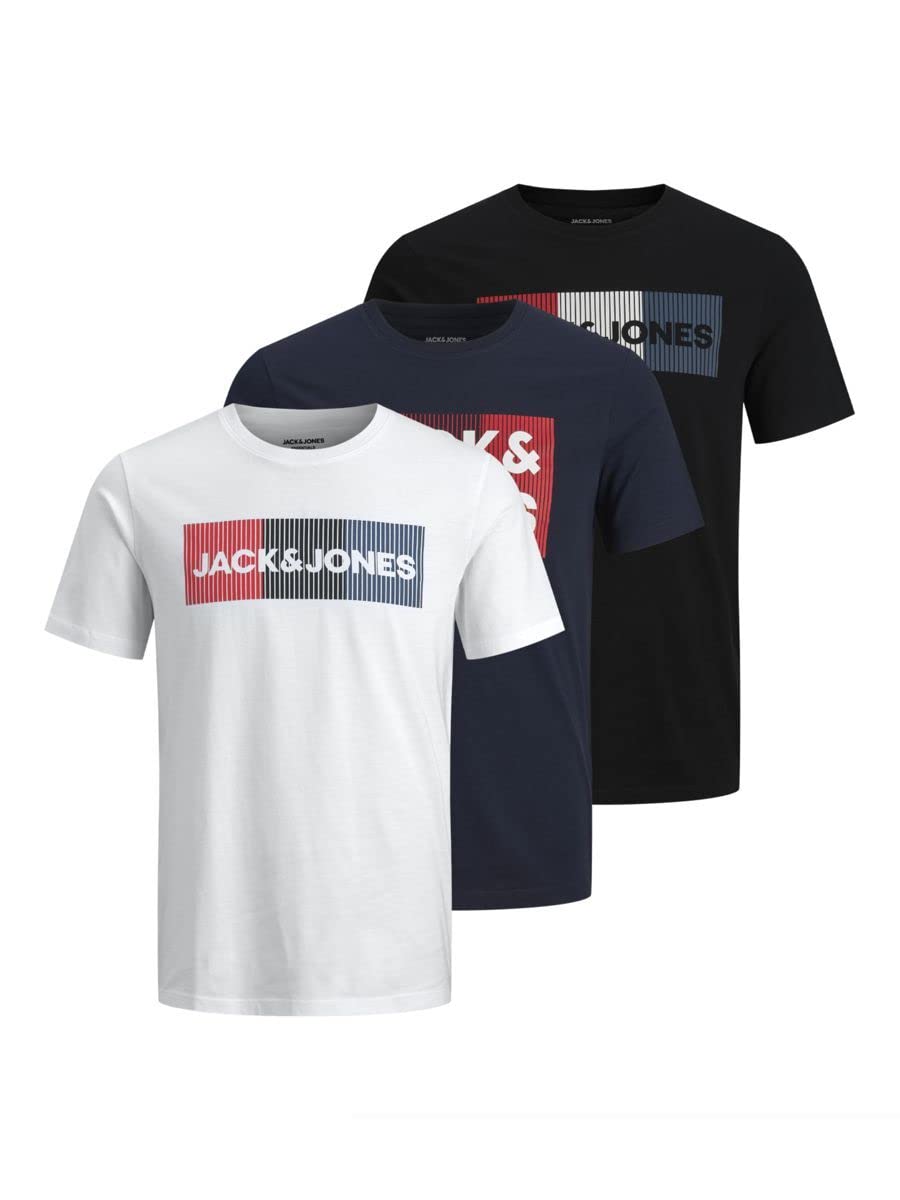 JACK & JONES Herren Jjecorp Logo Tee O-neck 3pk Mp T Shirt, Navy Blazer, S EU