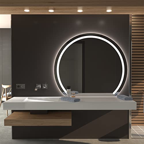 SARAR | Halbrunder Spiegel Azor C1 Halbkreis Spiegel mit rundum Beleuchtung LED- Spiegel für Badezimmer | 91x110 (D) cm