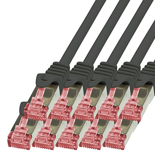 BIGtec - 10 Stück - 7,5m Netzwerkkabel Patchkabel Ethernet LAN DSL Patch Kabel Gigabit schwarz ( 2x RJ-45 Anschluß , CAT6 , doppelt geschirmt ) 7,5 Meter