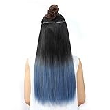 Einteiliger Clip in den Haarverlängerungen Big Wave-Farbe hängende Ohr-lockiges Perücken-Stück Ersatzgradation Haarverlängerungsstück,Straight hair: haze blue
